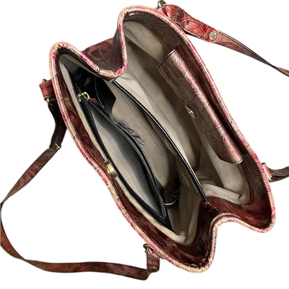 Vintage Brahmin Red Floral Embossed Leather Shoulder Bag w/ Interior Storage - Picture 13 of 14